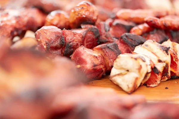 Variedad Estacas Carne Tableros Madera —  Fotos de Stock