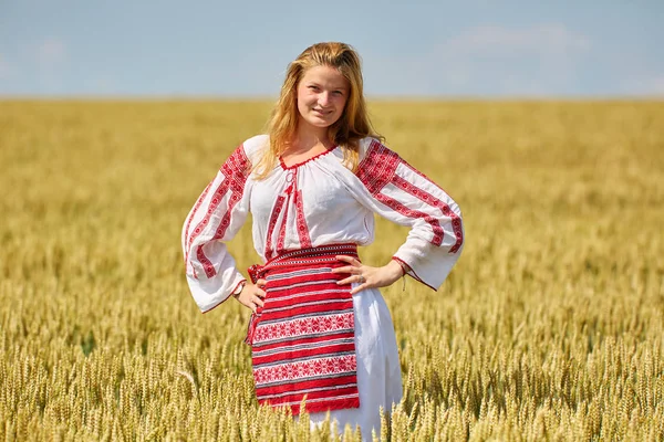 Romanian Girl Traditional Costume Wheat Field Stock Photo