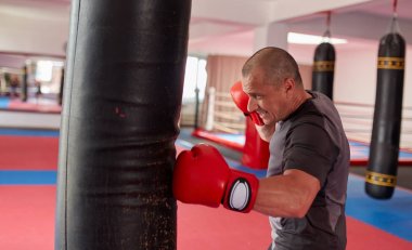 Spor salonunda ağır çanta ile Boxer eğitim 