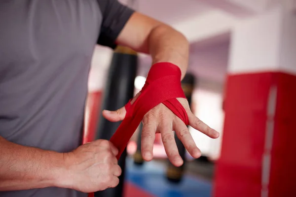 Boxer Wrapping Hands Training — Stock Photo, Image