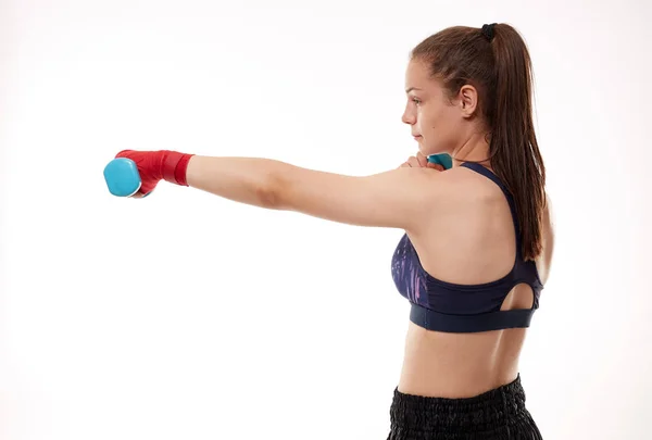 Jovem Kickboxing Treinamento Lutador Isolado Fundo Branco — Fotografia de Stock