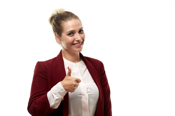 Confident Young Businesswoman Showing Thumbs Isolated White Background — Stock Photo, Image