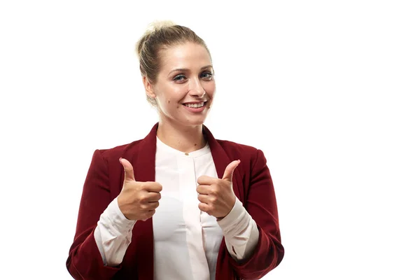 Confident Young Businesswoman Showing Thumbs Isolated White Background — Stock Photo, Image