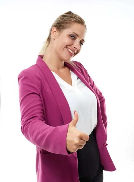 Confident Young Businesswoman Showing Thumbs Isolated White Background — Stock Photo, Image