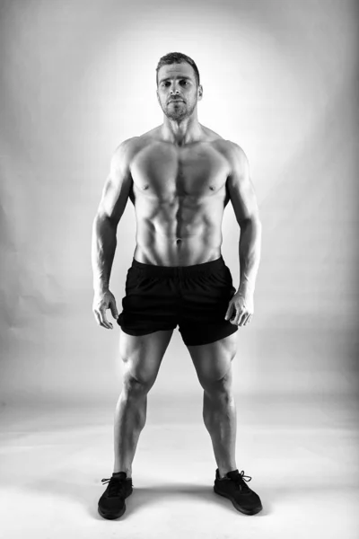 Fitness Model Portrait Gray Background Studio Shot — Stock Photo, Image