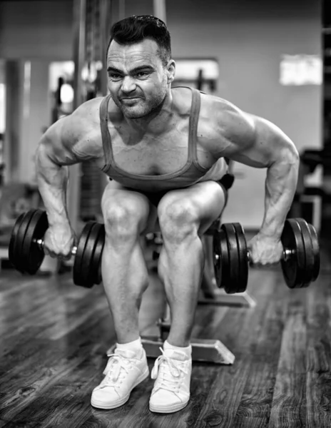 Athletic Young Man Working Dumbbells Modern Gym — Stock Photo, Image
