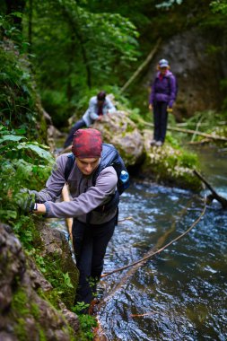 Bir grup insan üzerinde bir iz dağ orman hiking