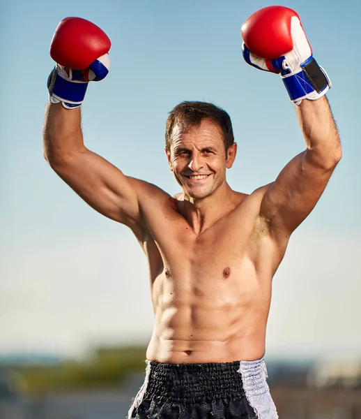 Boxer Training Het Dak Bij Zonsondergang — Stockfoto