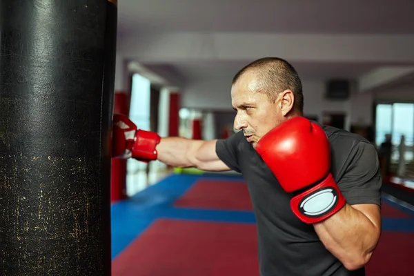 Boxer Arbeitet Mit Der Schweren Tasche — Stockfoto