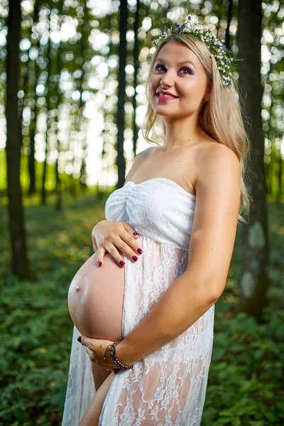 Retrato Una Hermosa Joven Embarazada Aire Libre — Foto de Stock