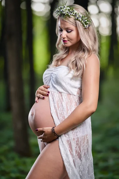 Retrato Una Hermosa Joven Embarazada Aire Libre — Foto de Stock