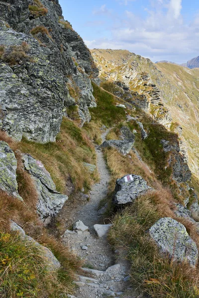 从高山与山峰和远足小径的场景 — 图库照片