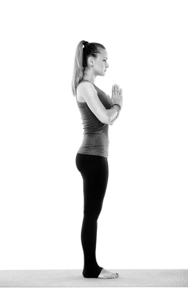 Kvinna Yogalärare Olika Poser Isolerad Vit Bakgrund — Stockfoto
