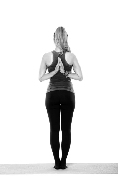 Mujer Profesora Yoga Varias Poses Aislada Sobre Fondo Blanco —  Fotos de Stock