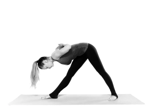 Professeur Yoga Femme Dans Diverses Poses Isolé Sur Fond Blanc — Photo