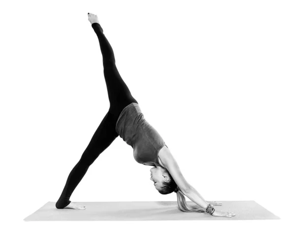 Woman Yoga Teacher Various Poses Isolated White Background — Stock Photo, Image
