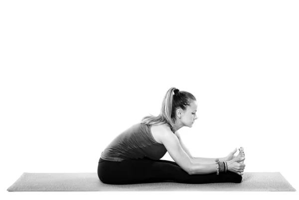 Vrouw Yoga Leraar Verschillende Poses Geïsoleerd Witte Achtergrond — Stockfoto