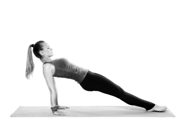 Professeur Yoga Femme Dans Diverses Poses Isolé Sur Fond Blanc — Photo