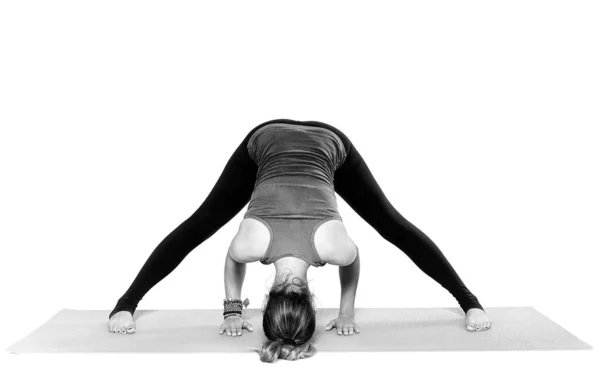Kvinna Yogalärare Olika Poser Isolerad Vit Bakgrund Stockbild