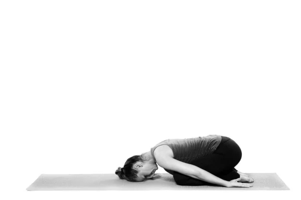 Professeur Yoga Femme Dans Diverses Poses Isolé Sur Fond Blanc — Photo