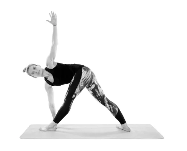 Professeur Yoga Femme Dans Diverses Poses Isolé Sur Fond Blanc — Photo