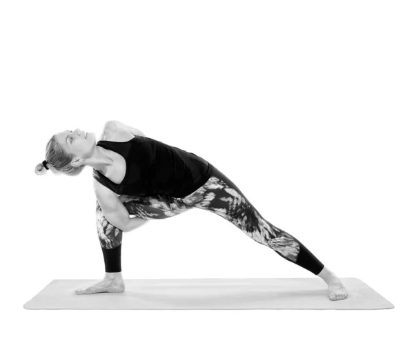 Insegnante Yoga Donna Varie Pose Isolato Sfondo Bianco — Foto Stock