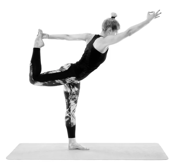 Vrouw Yoga Leraar Verschillende Poses Geïsoleerd Witte Achtergrond — Stockfoto