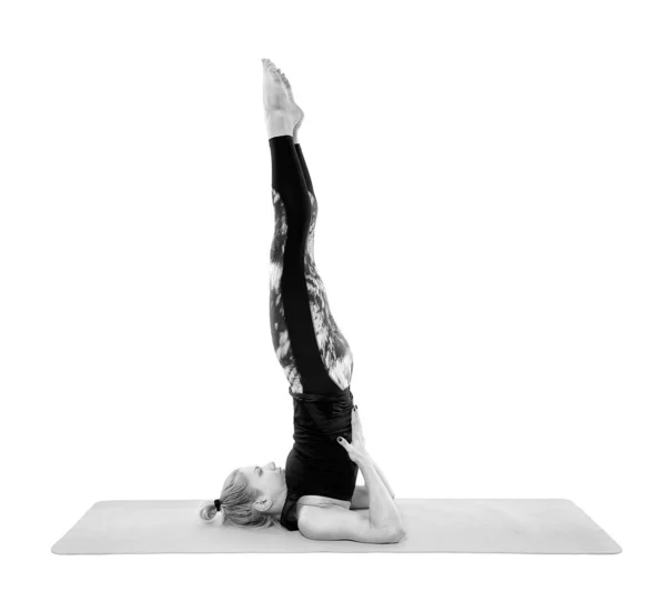 Femeie Profesor Yoga Diferite Poziții Izolat Fundal Alb — Fotografie, imagine de stoc