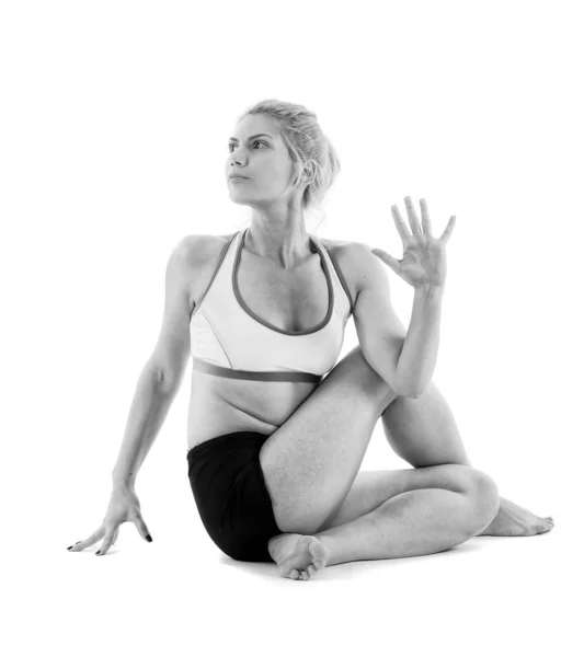 Insegnante Yoga Donna Varie Pose Isolato Sfondo Bianco — Foto Stock