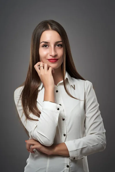 Studio Shot Latino Businesswoman Gray Background — Stock Photo, Image