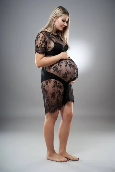 Happy Young Pregnant Woman Lace Dress — ストック写真