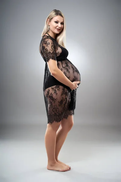 Happy Young Pregnant Woman Lace Dress — ストック写真