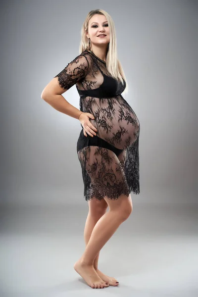 Happy Young Pregnant Woman Lace Dress — ストック写真