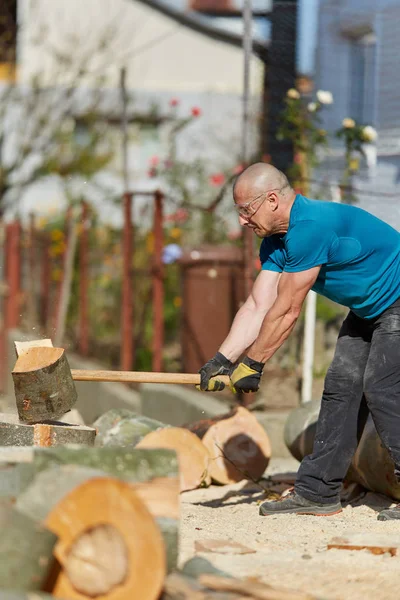 薪のためのブナの木のログを分割Lumberjack — ストック写真