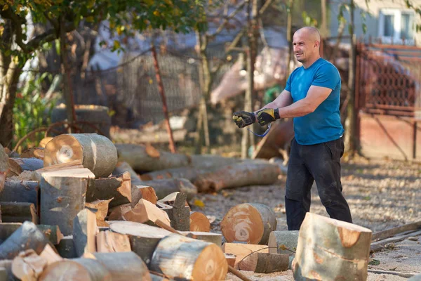 薪のためのブナの木のログを分割Lumberjack — ストック写真