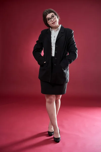 Full Body Portrait Young Businesswoman Red Background — Stock Photo, Image