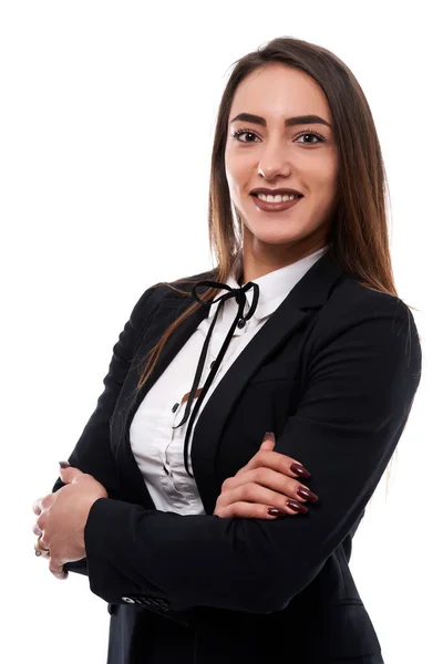 Mulher Negócios Latino Confiável Sorrindo Com Confiança — Fotografia de Stock