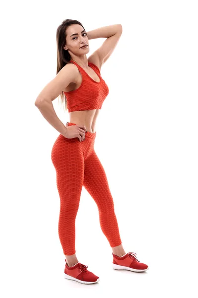 Young Athletic Woman Posing Fitness Model White Background — Stock Photo, Image