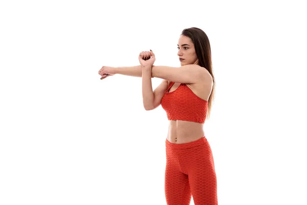 Young Athletic Woman Posing Fitness Model White Background — Stock Photo, Image