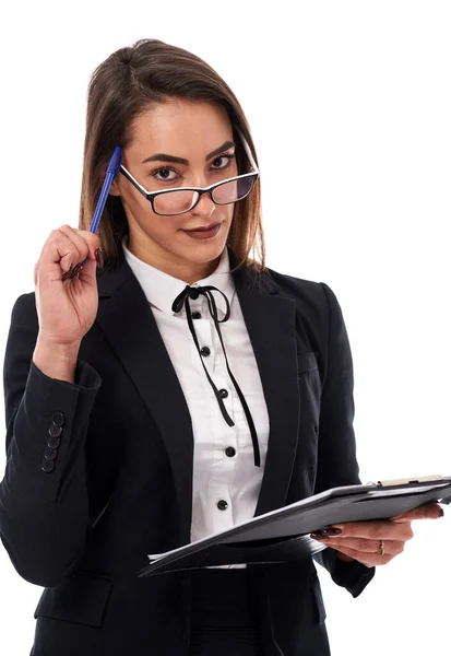 Young Latin Busiensswoman Glasses Clipboard Documents Stock Image