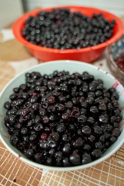 Pitted Black Bitter Wild Cherries Ready Turned Jam Chutney — Stock Photo, Image