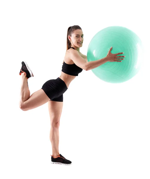 Fitness Dívka Dělá Cvičení Tělocvičnou Míč — Stock fotografie