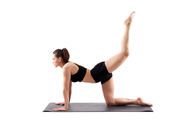 Donna Yoga Trainer Varie Pose Asana Isolato Sfondo Bianco — Foto Stock