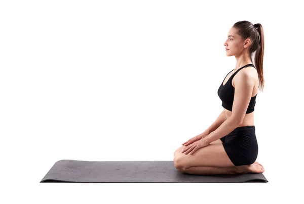 Mujer Entrenadora Yoga Varias Poses Asana Aislada Sobre Fondo Blanco —  Fotos de Stock