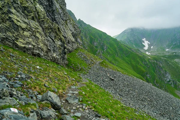 Paesaggio Montano Una Nuvolosa Giornata Estiva Nebbiosa — Foto Stock