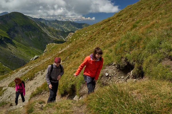 Family Hikers Climbing Steep Path Mountains Royalty Free Stock Photos