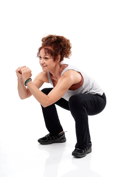 Donna Anziana Che Lavora Corso Fitness — Foto Stock