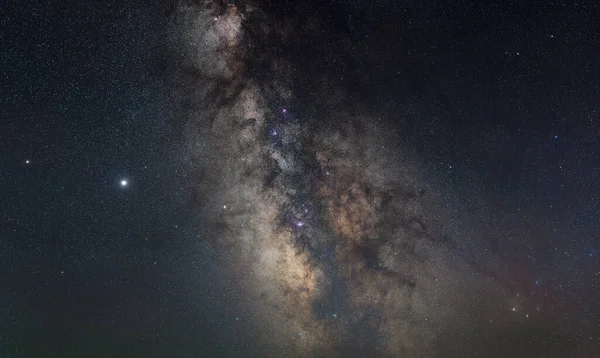 Groot Panorama Van Centraal Deel Van Melkweg Links Jupiter Saturnus — Stockfoto