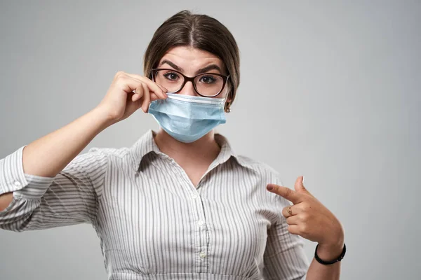 Mujer Negocios Con Mascarilla Protectora Contra Coronavirus Covid — Foto de Stock