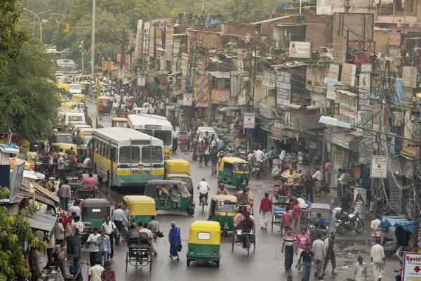 OLD DELHI, INDIA - JULY 10, 2007: crowded streets of old Delhi in India.